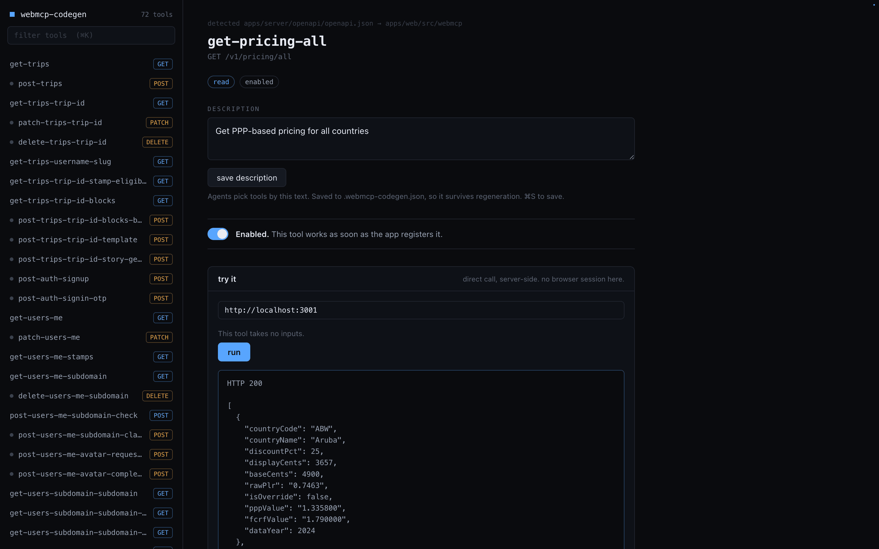 The webmcp-codegen dashboard